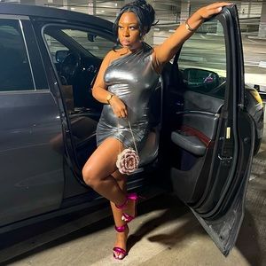 Metallic Gray One Shoulder Mini Dress